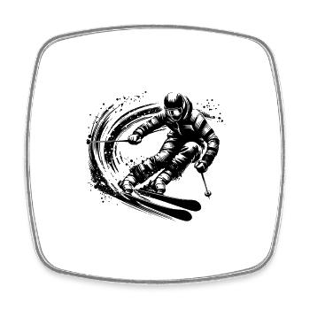 Cool extreme athlete on skis in motion - Square fridge magnet - white - Front