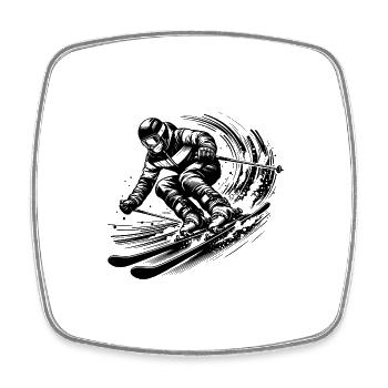 Skiing with impressive dynamics in the snow - Square fridge magnet - white - Front
