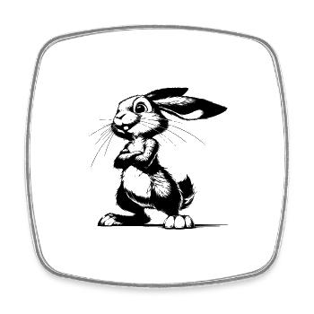 Rabbit Portrait Sketch with Big Ears - Square fridge magnet - white - Front