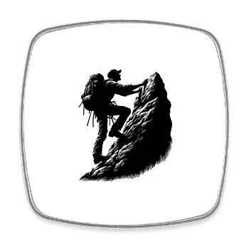 Man climbing on mountain top rocks - Square fridge magnet - white - Front