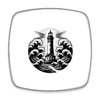 Leuchtender Küsten Leuchtturm in schweren Wellen - Viereckiger Kühlschrankmagnet - Weiß - Vorne