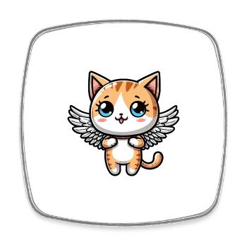 Chat de bande dessinée mignon avec des ailes d’ange - Magnet carré - blanc - Devant