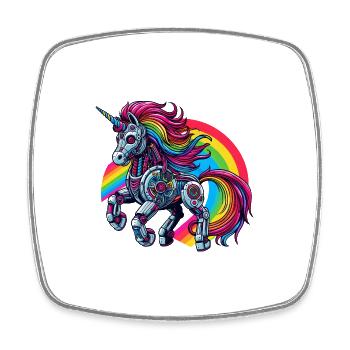 Licorne cyborg avec arc-en-ciel - Magnet carré - blanc - Devant