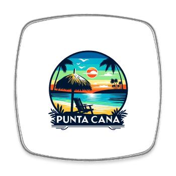 Sunset in Punta Cana: Beach and palm trees - Square fridge magnet - white - Front