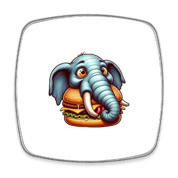 Elephant Eats Hamburger Fast Food Funny - Square fridge magnet - white - Front
