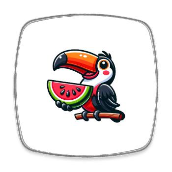 Bird, Toucan, Bird of Paradise, Melon, Watermelon - Square fridge magnet - white - Front