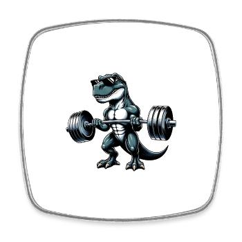 Cooler Dino T-Rex Workout Hantel-Training Design - Viereckiger Kühlschrankmagnet - Weiß - Vorne