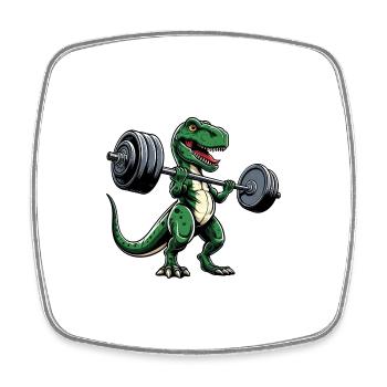 T-Rex Workout Dumbbell Bench Press Cool - Square fridge magnet - white - Front