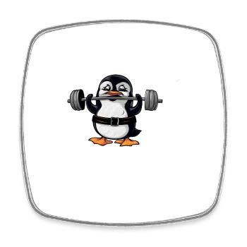 Penguin Weightlifting Dumbbell Fitness - Square fridge magnet - white - Front