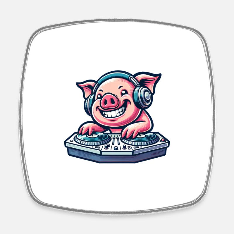 Pig DJ Disco Music Party Techno Minimal - Square fridge magnet - white
