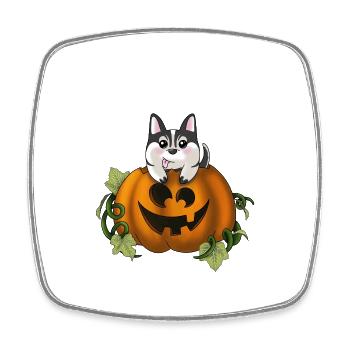 Chien mignon à la citrouille - Magnet carré - blanc - Devant