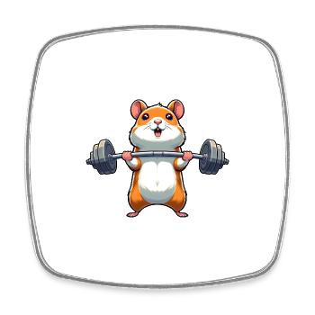 Hamster Power Training : Haltères Lifts dans le - Magnet carré - blanc - Devant