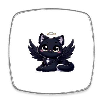 Chat gothique mignon ange noir avec ailes - Magnet carré - blanc - Devant