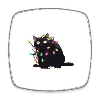 Weihnachts-Katze in der Lichterkette - Viereckiger Kühlschrankmagnet - Weiß - Vorne