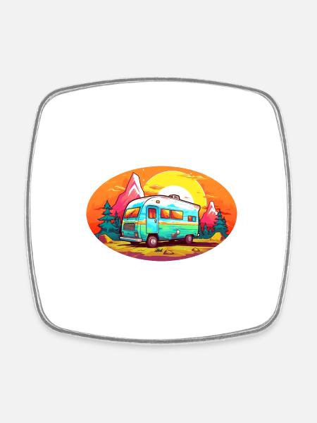 Summer camping - Square fridge magnet - white