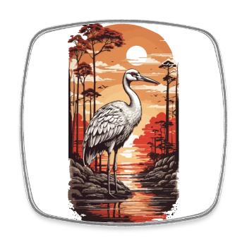 East Asian Retro Crane Japan Style Art Bird - Square fridge magnet - white - Front