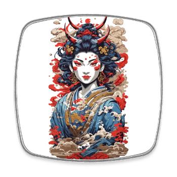 Geisha demon retro ukiyo-e japan style - Square fridge magnet - white - Front