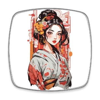 Geisha Beauty Manga Popart Retro Japan Design - Square fridge magnet - white - Front