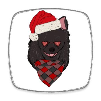 Chihuahua Chi Chapeau de Noël à cheveux longs - Magnet carré - blanc - Devant