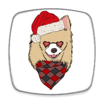 Chihuahua avec chapeau de Père Noël - Magnet carré - blanc - Devant