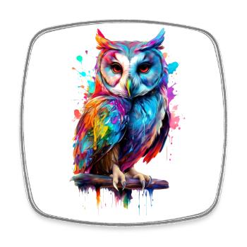 Hibou peint - Magnet carré - blanc - Devant