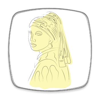 girl with a pearl earring line art - Square fridge magnet - white - Front