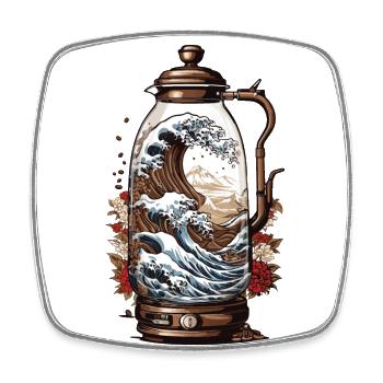 Kaffeekultur Ukiyo-E Welle Japan Kaffee Design - Viereckiger Kühlschrankmagnet - Weiß - Vorne