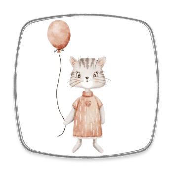 Süße Katze mit Luftballon - Viereckiger Kühlschrankmagnet - Weiß - Vorne