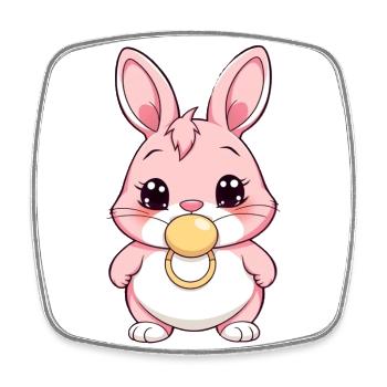 Lapin de Pâques Lapin Kawaii avec sucette - Magnet carré - blanc - Devant
