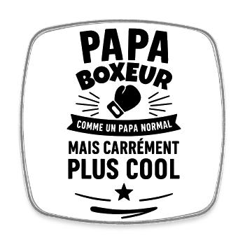 T-shirt Papa boxeur – Cadeau fête des pères - Magnet carré - blanc - Devant