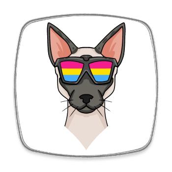 Pansexuell Siamkatze - Katze mit Brille - Viereckiger Kühlschrankmagnet - Weiß - Vorne
