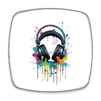 Headphones with colorful splashes of color - Square fridge magnet - white - Front
