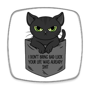 Poche poitrine chat noir Je n’apporte pas de malchance - Magnet carré - blanc - Devant