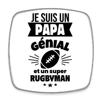 Papa génial & rugbyman – idée fête des pères - Magnet carré - blanc - Devant