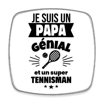 Papa génial & tennisman – idée fête des pères - Magnet carré - blanc - Devant
