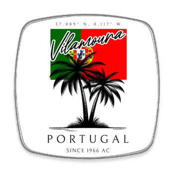Vilamoura Palm Trees Flag Travel Souvenir - Square fridge magnet - white - Front