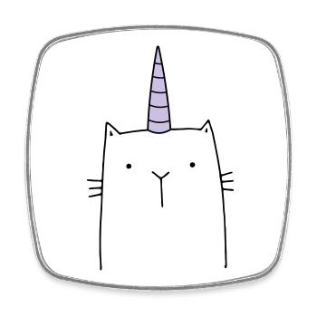 Cadeau mignon chat licorne - Magnet carré - blanc - Devant