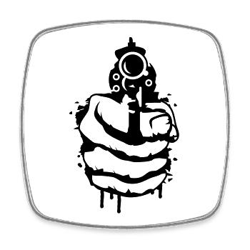 A revolver in his hand as a graffiti - Square fridge magnet - white - Front