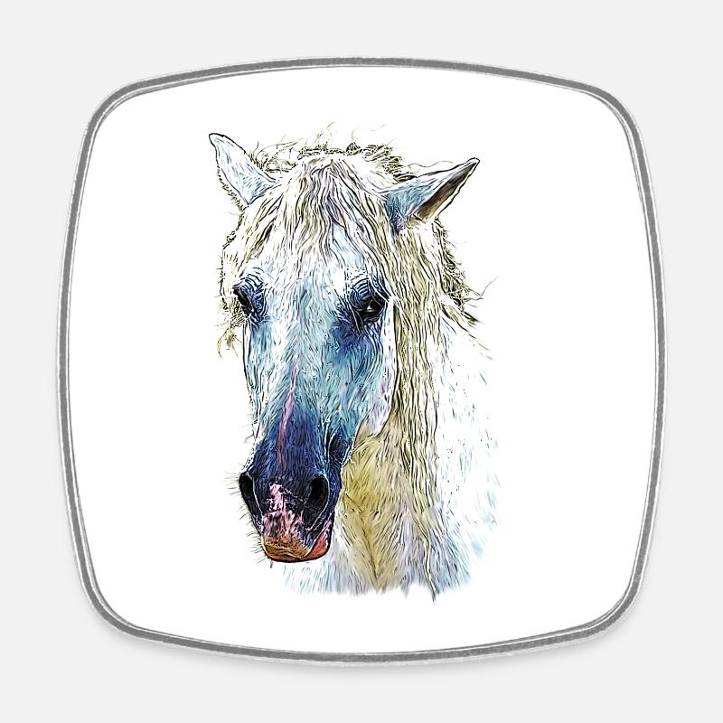 Cheval camarguais en Pastel Fluide - Magnet carré - blanc