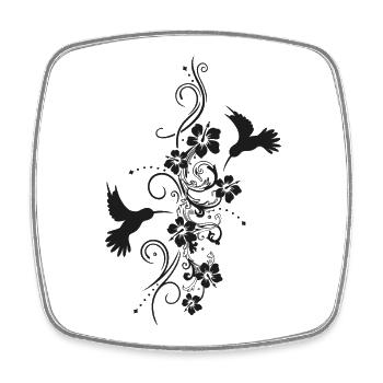 Colibris avec hibiscus et vrille en filigrane - Magnet carré - blanc - Devant