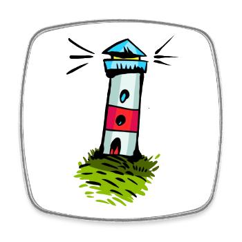 Bunter Leuchtturm auf Grünhügel - Viereckiger Kühlschrankmagnet - Weiß - Vorne