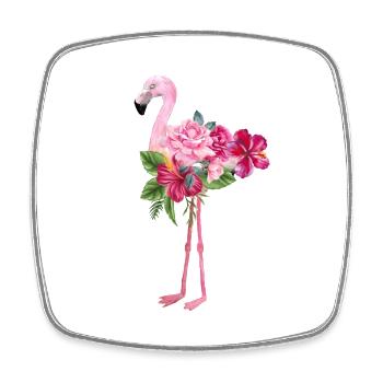 flamingo with flowers - Square fridge magnet - white - Front