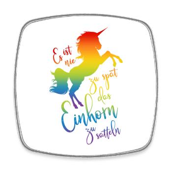 Einhorn satteln Spruch Regenbogen Silhouette bunt - Viereckiger Kühlschrankmagnet - Weiß - Vorne