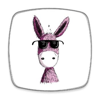 Cool pink donkey with sunglasses I Muli I Fun - Square fridge magnet - white - Front