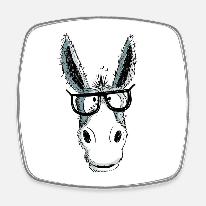 Funny Gray Nerd Donkey Avec des lunettes I Comic - Magnet carré - blanc