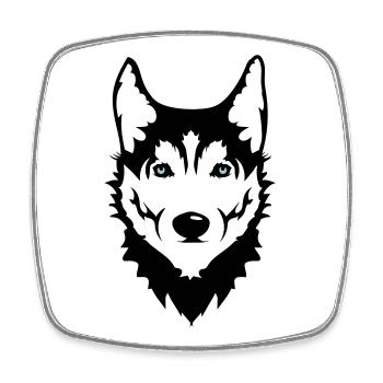 A la tête d'un chien Husky sibérien - Magnet carré - blanc - Devant