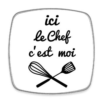 chef cuisine - Magnet carré - blanc - Devant