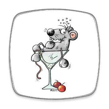 Beschwipste Cocktail Maus - Mäuse - Viereckiger Kühlschrankmagnet - Weiß - Vorne