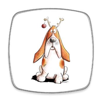 Basset Hound celebrates Christmas I dog gift - Square fridge magnet - white - Front