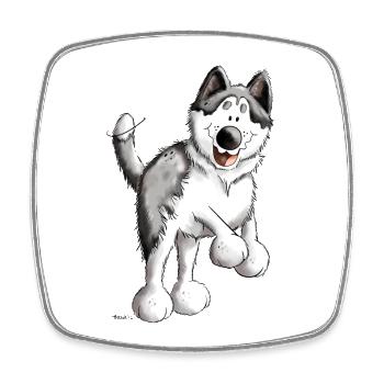 Fröhlicher Husky - Viereckiger Kühlschrankmagnet - Weiß - Vorne
